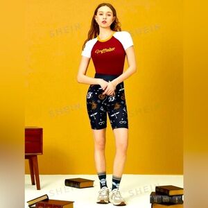 HARRY POTTER X SHEIN Hogwarts Print Black Cycling Shorts Large, NWT